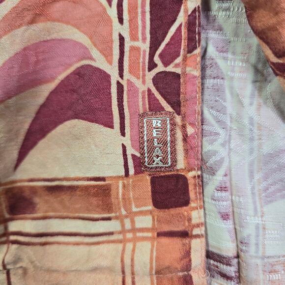 Tommy Bahama Hawaiian Silk Button Shirt Men's Large Orange Floral Tropical Palm - Picture 2 of 8